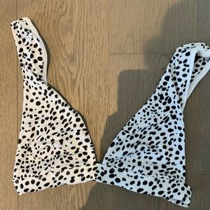 White and black polka dot swim top